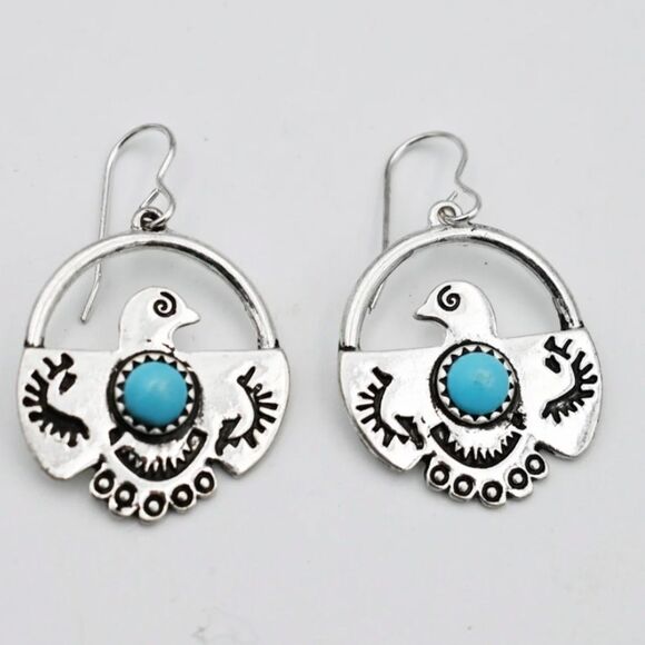 Silver and Turquoise Earrings M422 - Picture 1 of 2